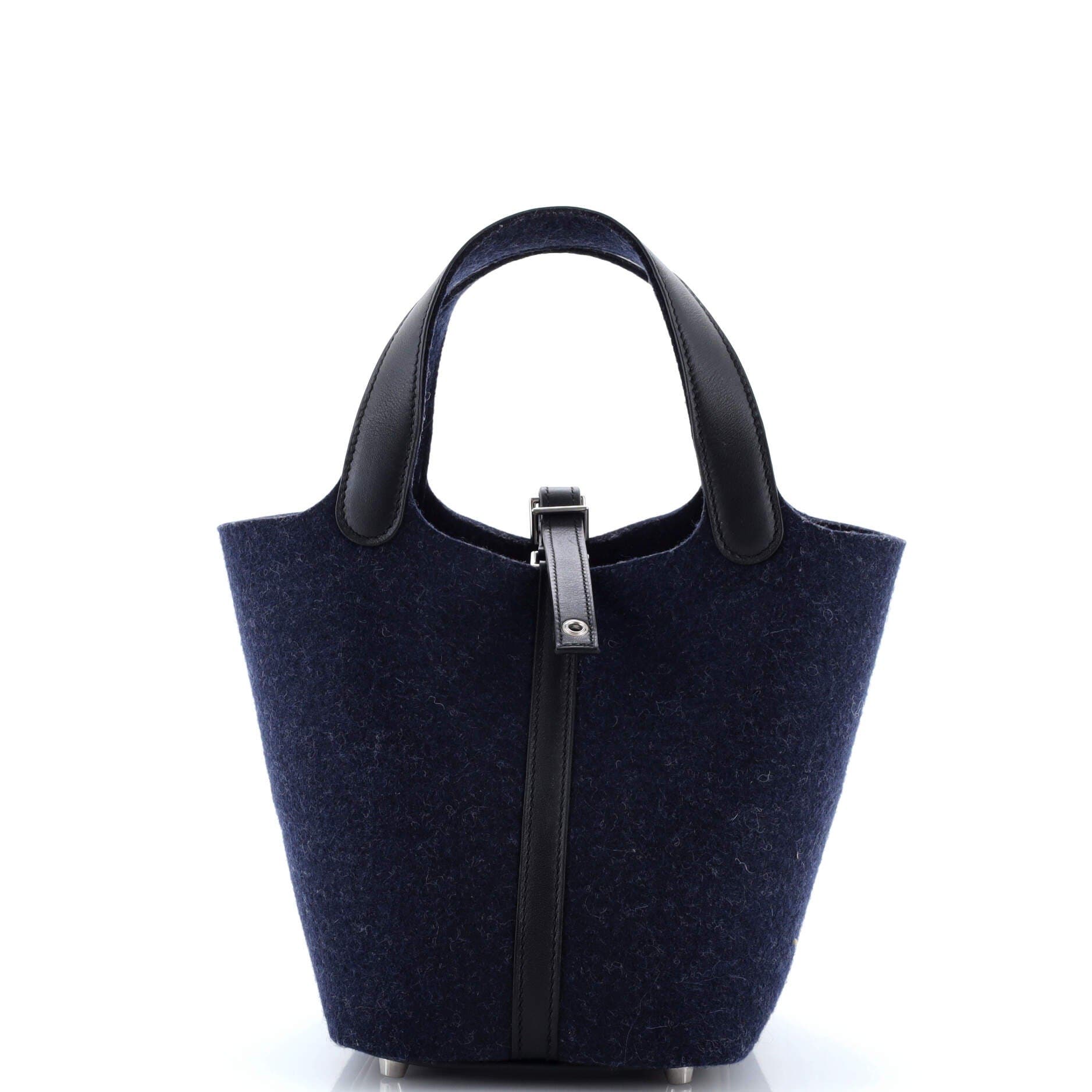 Pre-Owned Hermes Picotin Lock Bag Felt with Leather PM, Main, color, Bleu Nuit