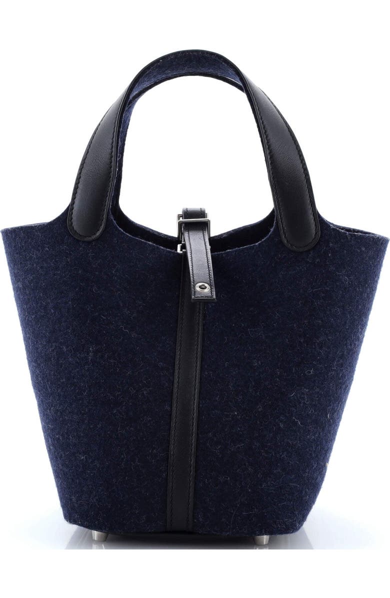 Pre-Owned Hermes Picotin Lock Bag Felt with Leather PM, Main, color, Bleu Nuit