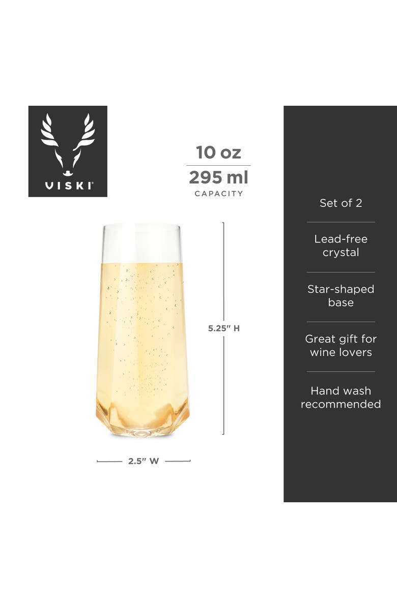 Viski Seneca Crystal Faceted Stemless Champagne Flutes Set of 2, Alternate, color, Clear