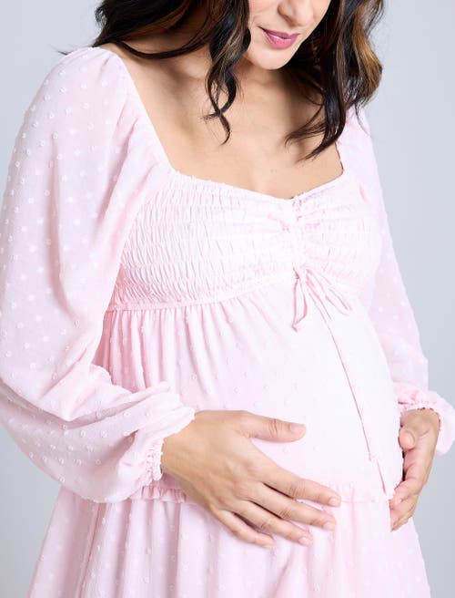 Motherhood Maternity Long Sleeve Front Tie Tiered Maternity Mini Dress In Lilac Chiffon
