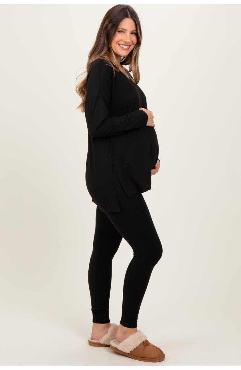 PinkBlush Brushed Knit Oversized Top and Legging Set, Alternate, color, Black