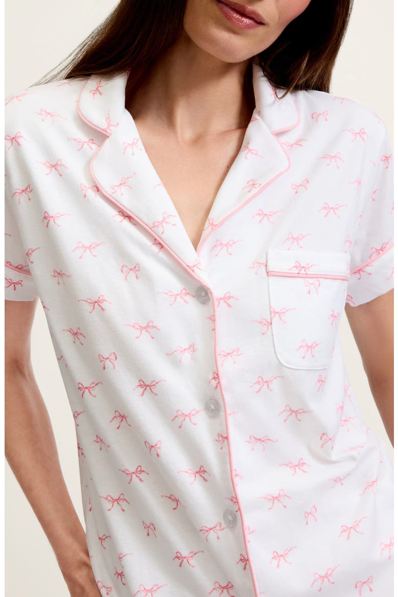 Bows Classic Pima Cotton Short Sleeve Short Pajamas, Alternate, color, WHITE