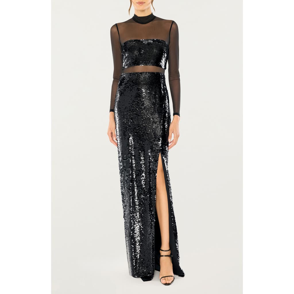 Likely Andie Mock Neck Sequin Gown In Black