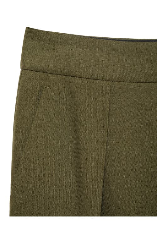 Mango Linen-blend Pleated Trousers Khaki In Green