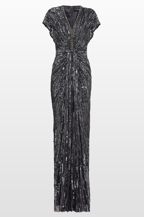 Jenny Packham Zola Sequin-embellished V-neck Maxi Dress In Gray