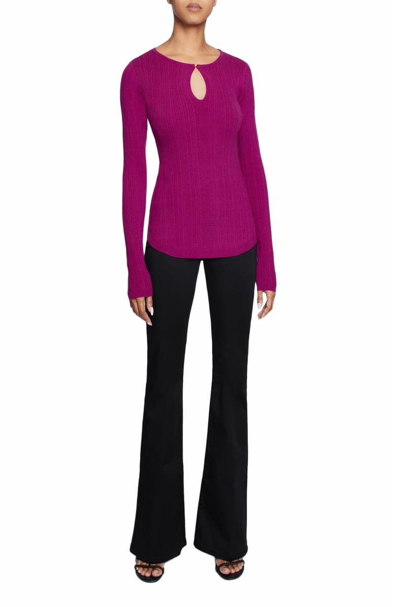 Santorelli Charlene Ribbed Keyhole Knit Top in Merino Wool, Alternate, color, Magenta