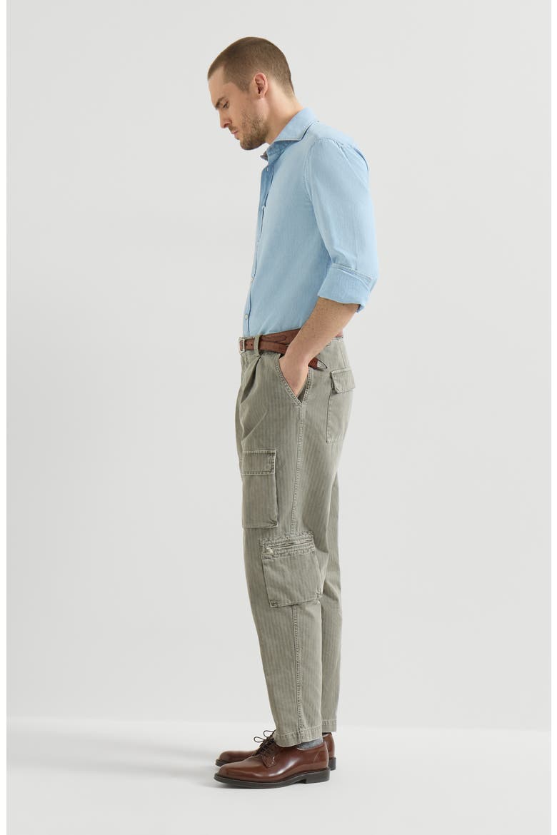 Cotton chevron trousers with cargo pockets and waist tabs, Alternate, color, Military