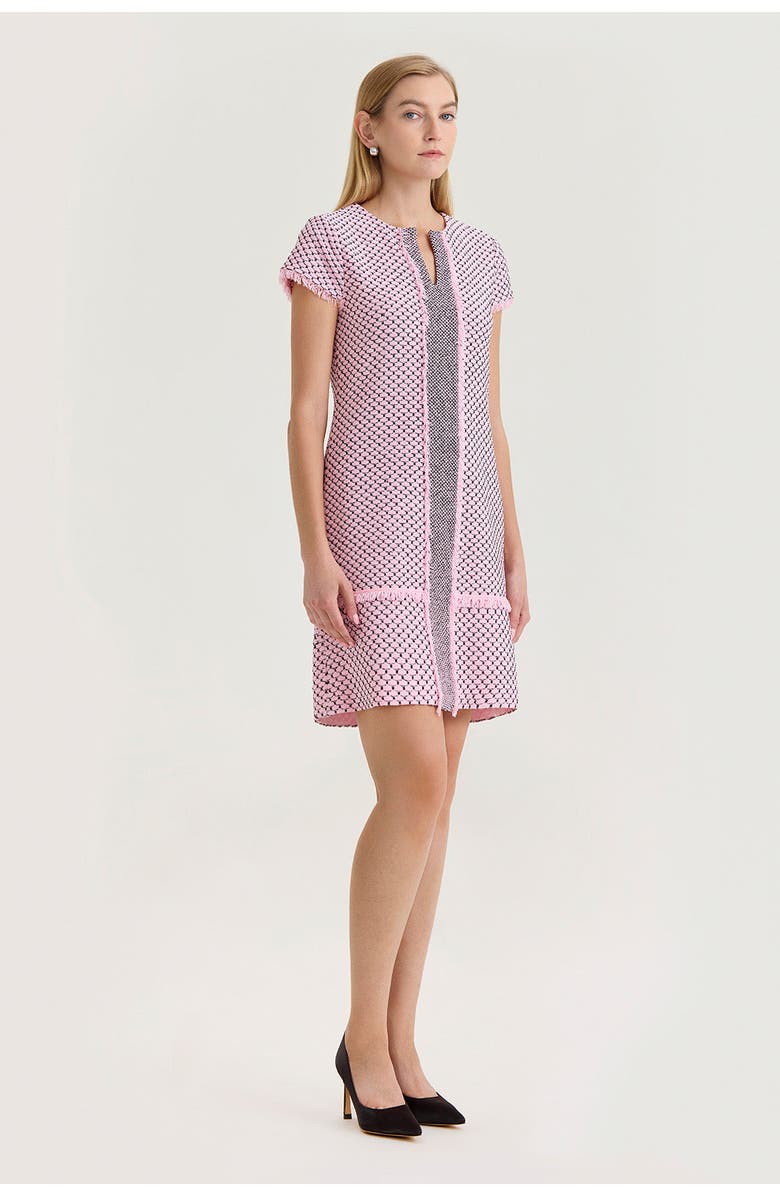 Ming Wang Shell Stitch Fringe Accent Knit Sheath Dress, Alternate, color, 