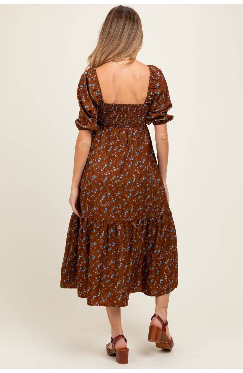 PinkBlush Floral Sweetheart Puff Sleeve Midi Dress, Alternate, color, Mocha