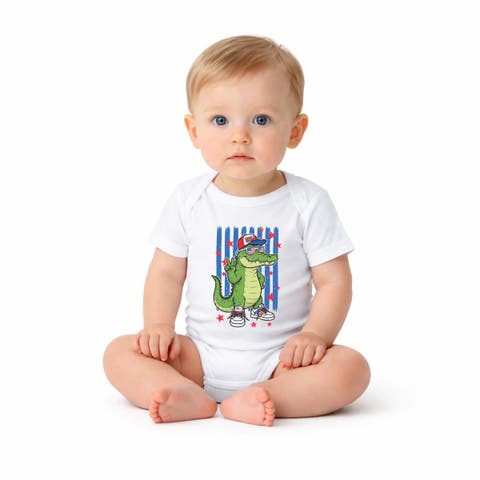 Patriotic Alligator Stripes Short Sleeve Bodysuit (Baby)