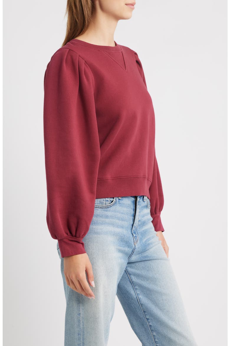 Tiffany Balloon Sleeve Cotton Sweatshirt, Alternate, color, MERLOT
