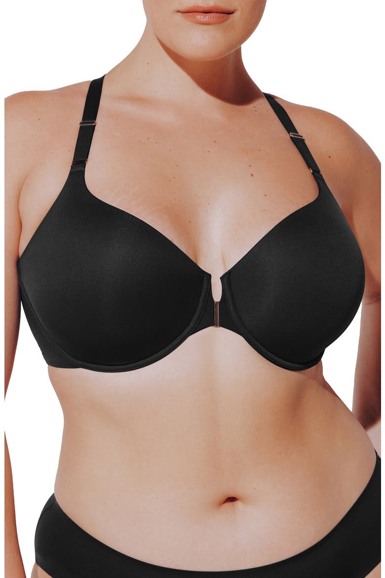 ComfortStretch Underwire Front Close Racerback Bra, Main, color, BLACK