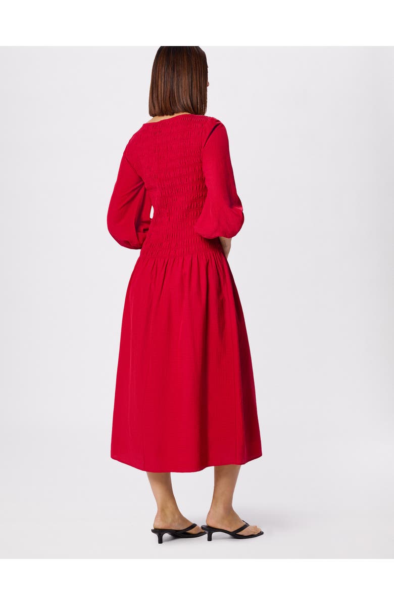 Whistles Smocked Bodice Midi Dress, Alternate, color, Red