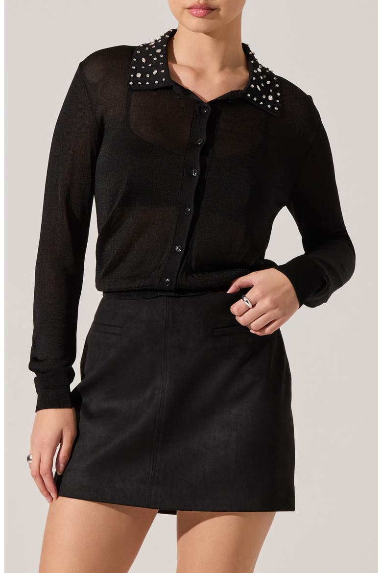 Gem Embellished Cardigan, Main, color, BLACK