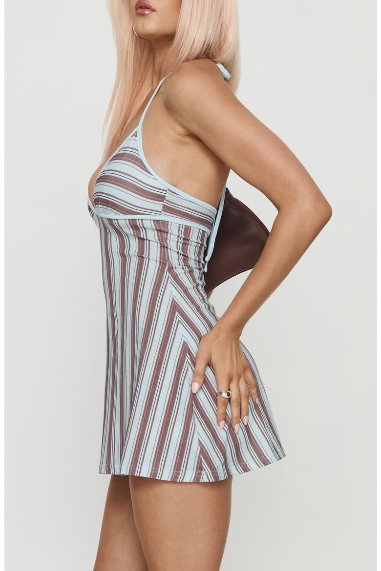 Mishie Stripe Halter Minidress, Alternate, color, BLUE / BROWN STRIPE