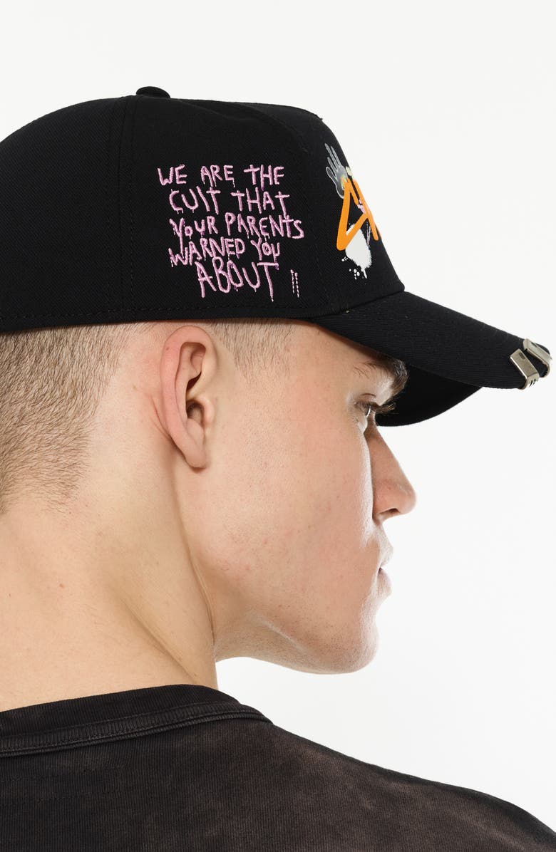 Cult of Individuality Logo Graphic Trucker Hat, Alternate, color, Black