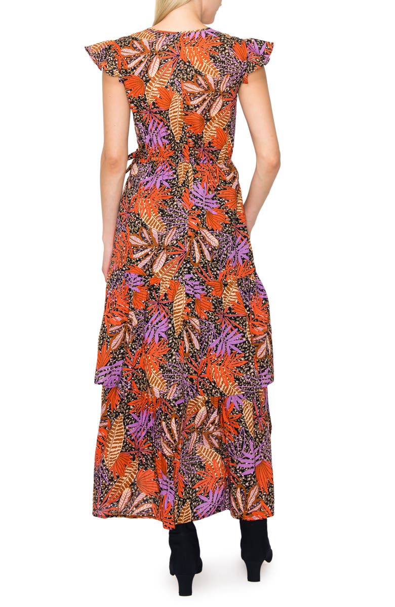 MELLODAY Floral Print Flutter Sleeve Faux Wrap Midi Dress, Alternate, color,