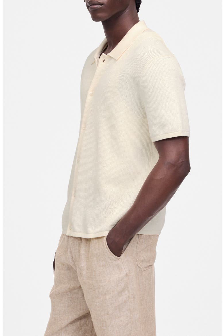 Short Sleeve Tuck Stitch Button-Up Shirt, Alternate, color, VINTAGE IVORY