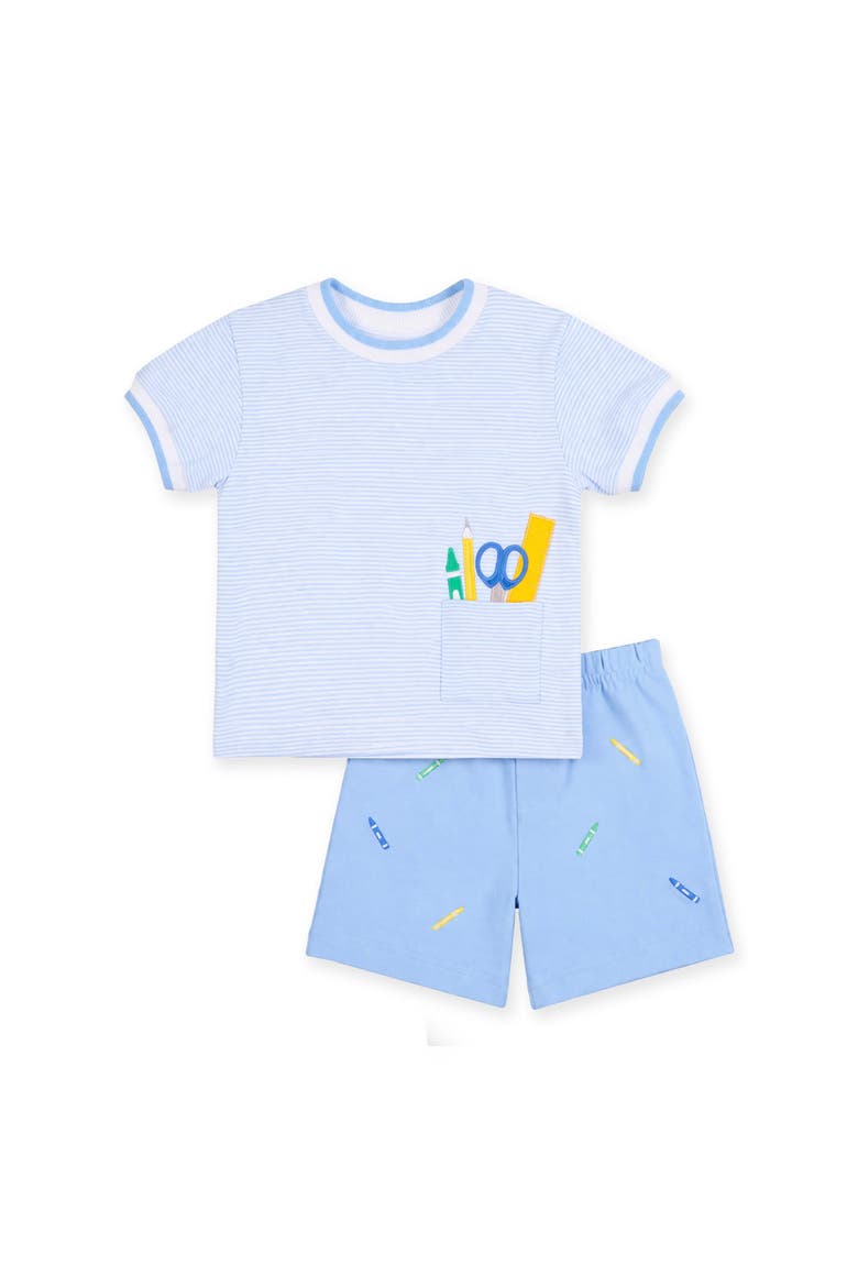 Knit Short Set With School Supplies, Main, color, Blue/White