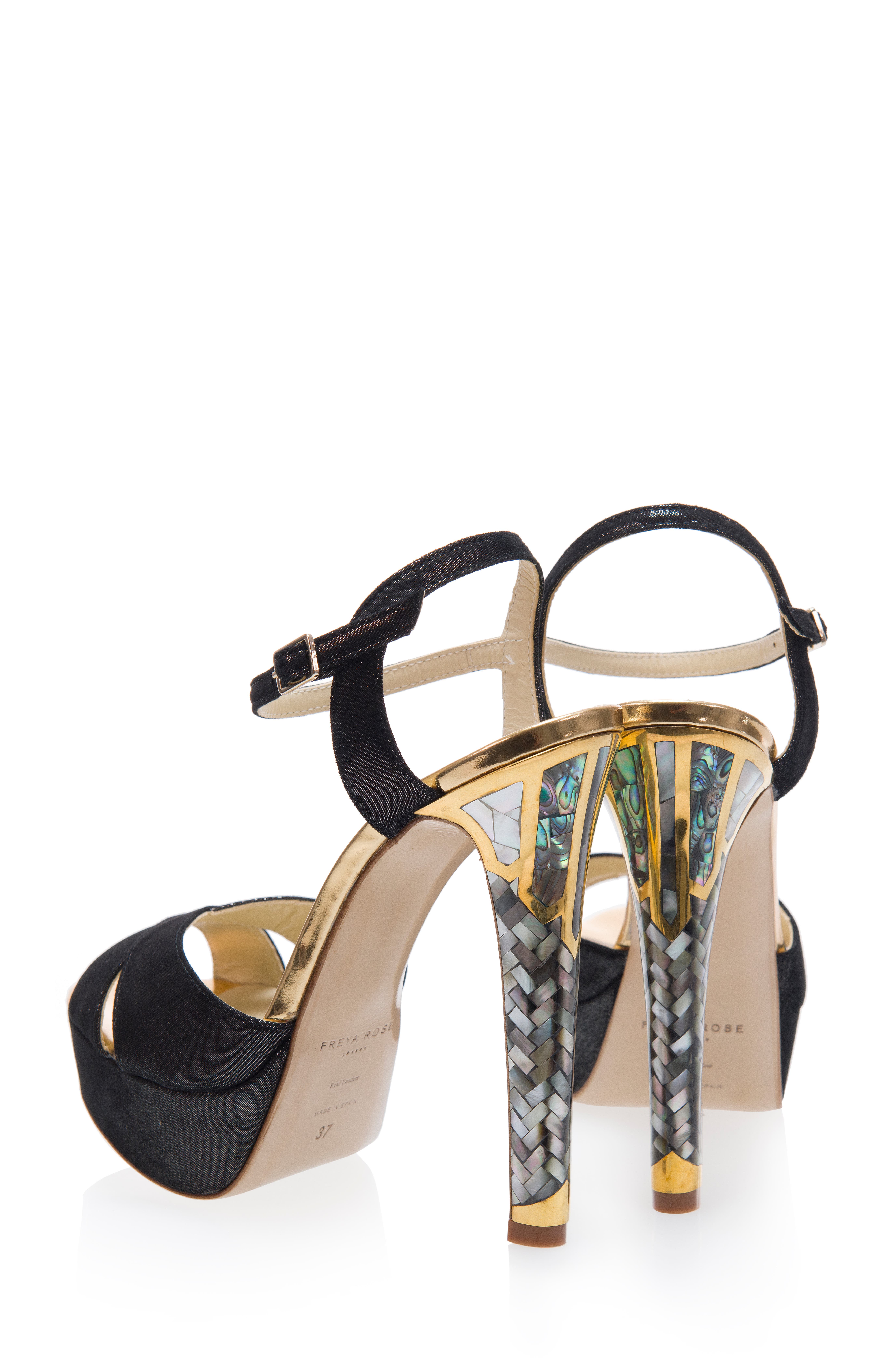 Freya Rose Cleopatra Noir Ankle Strap Pearl Heel Sandal, Alternate, color, Black