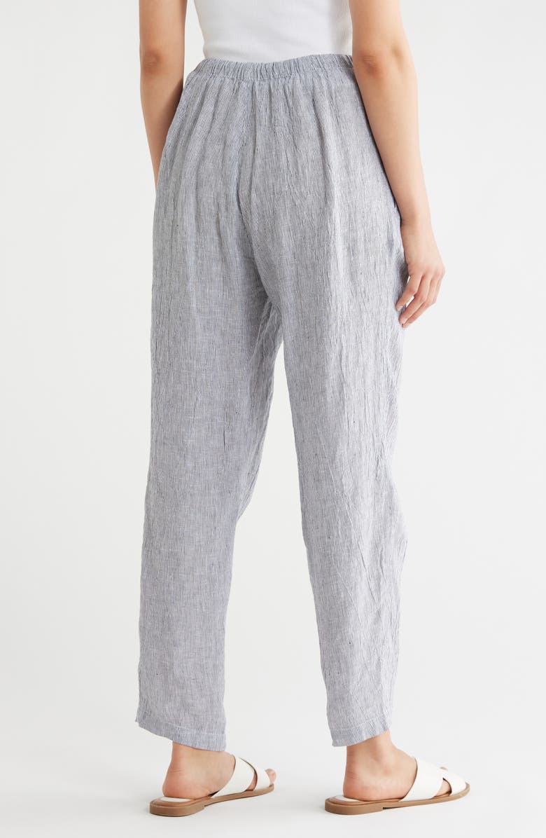 Eileen Fisher Stripe Organic Linen Tapered Ankle Pants, Alternate, color, Ink