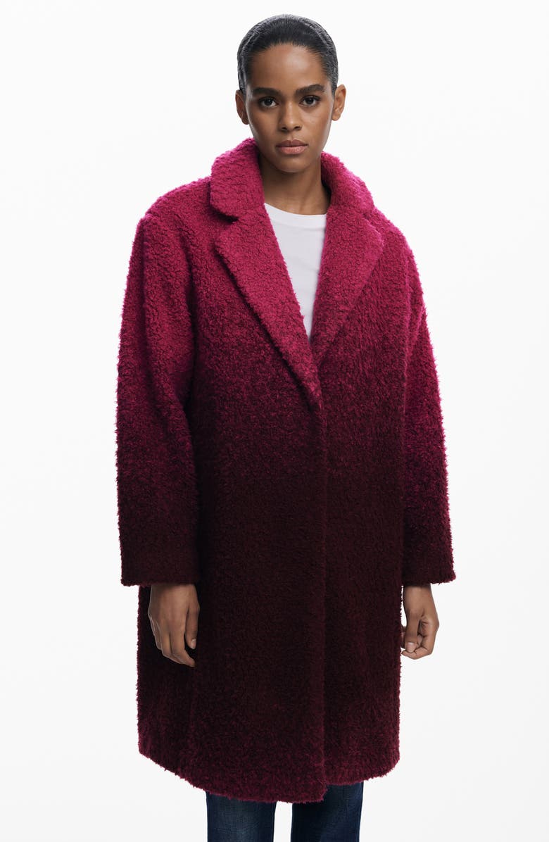 Desigual Ombré Faux Fur Longline Coat, Alternate, color, Dark Pink