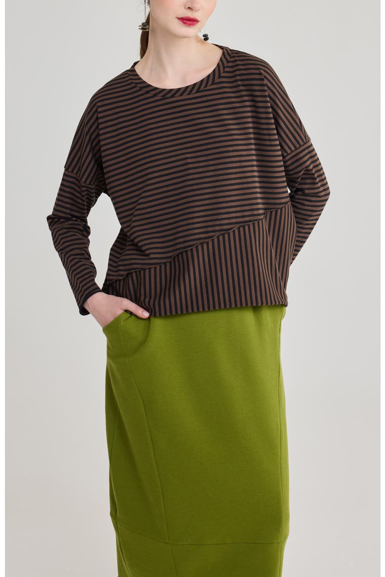Ophelia Crew Neck Cotton Jersey Top, Alternate, color, Brown Striped