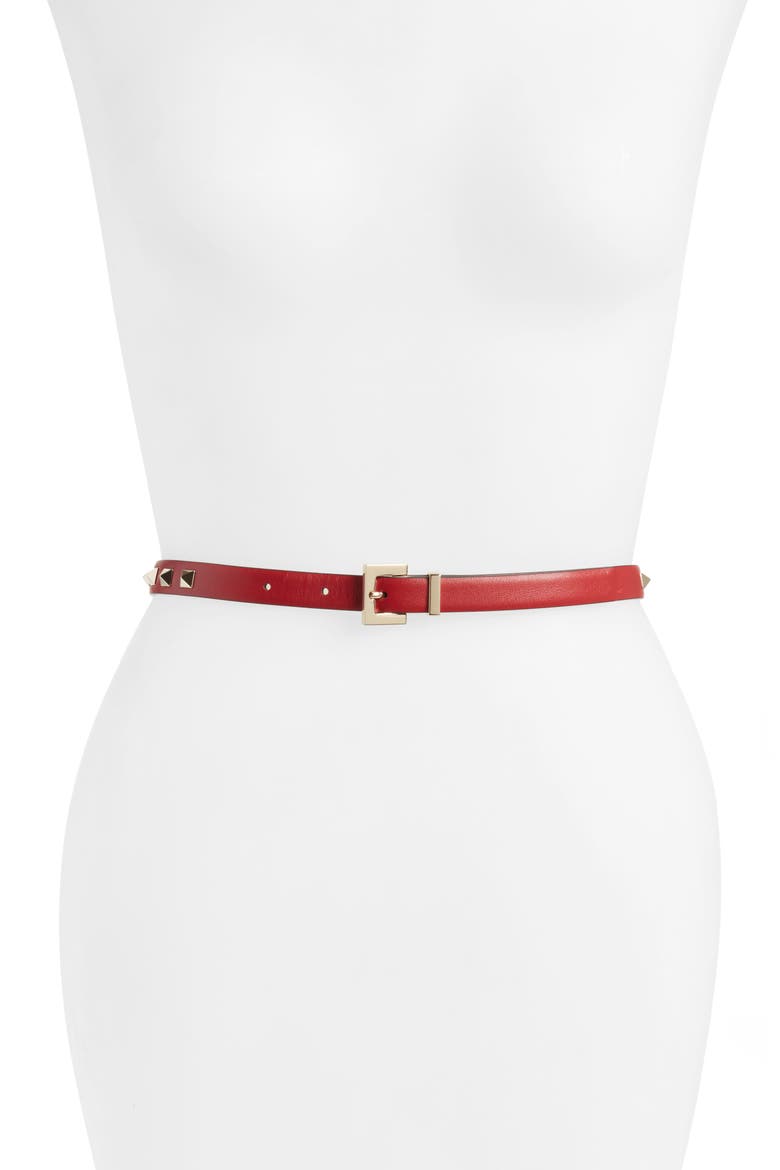 Rockstud Leather Belt, Main, color, 0RO ROSSO V