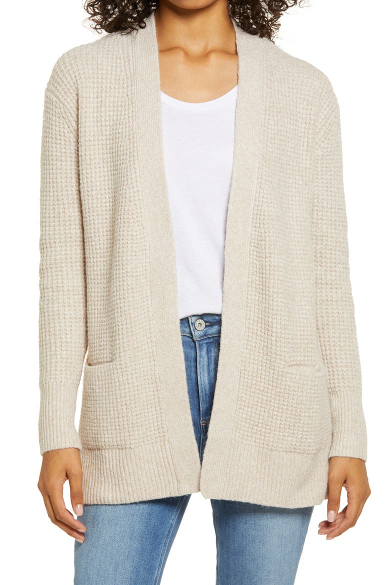 Open Front Cardigan Sweater, Main, color, BEIGE OATMEAL LIGHT HEATHER