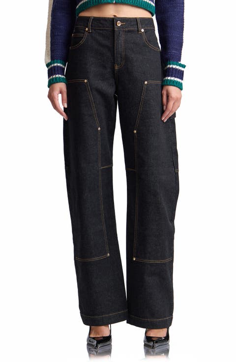 Curved Leg Mid Rise Jeans