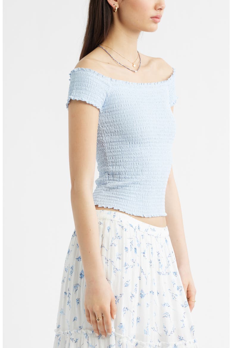 Off the Shoulder Smocked Top, Alternate, color, BLUE BIRD