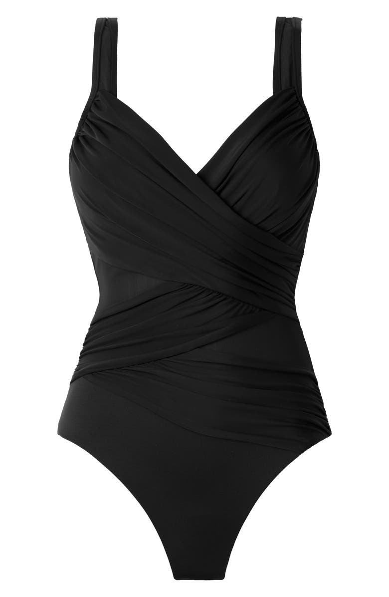 Miraclesuit<sup
®</sup
Network DD Madero Mesh Detail One-Piece Swimsuit, Alternate, color, Black