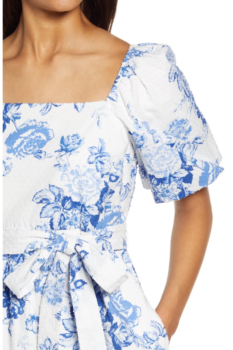 Toile Clip Dot Puff Sleeve Dress, Alternate, color, IVORY/ BLUE