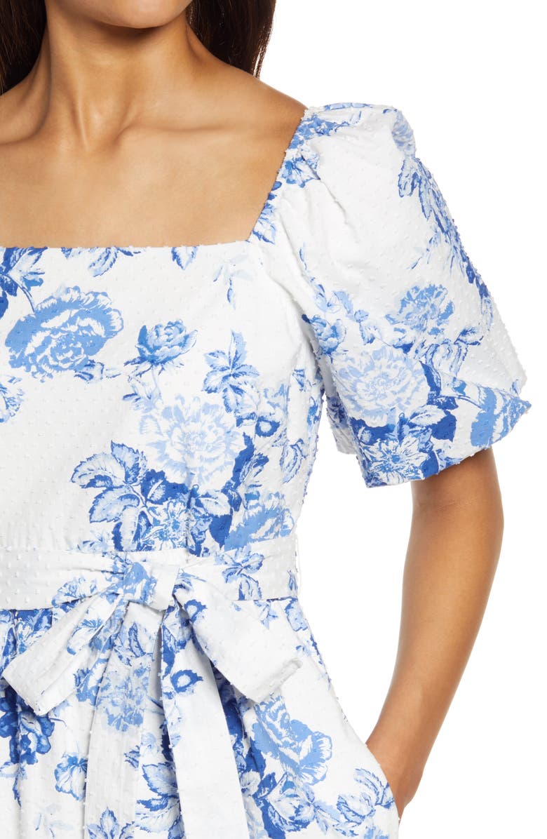 Julia Jordan Toile Clip Dot Puff Sleeve Dress, Alternate, color, 