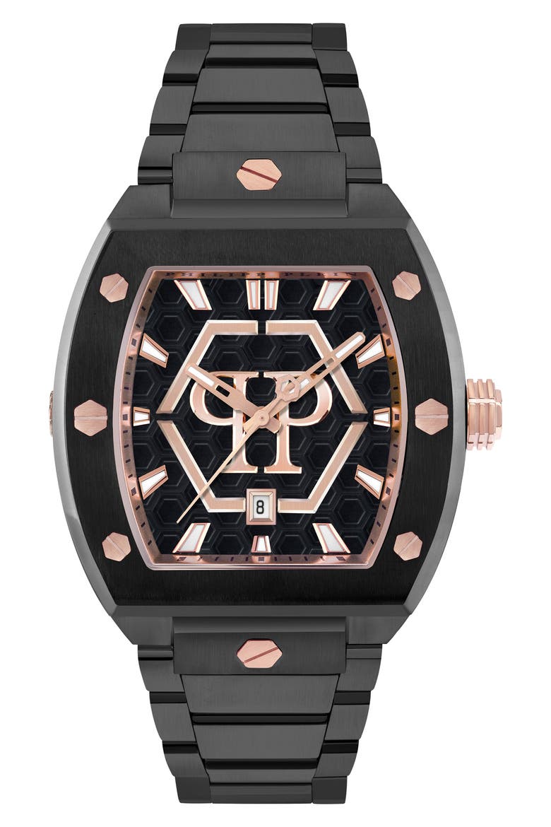 The Hexagon Phantom Bracelet Watch, 44mm x 56.2mm, Main, color, IP BLACK