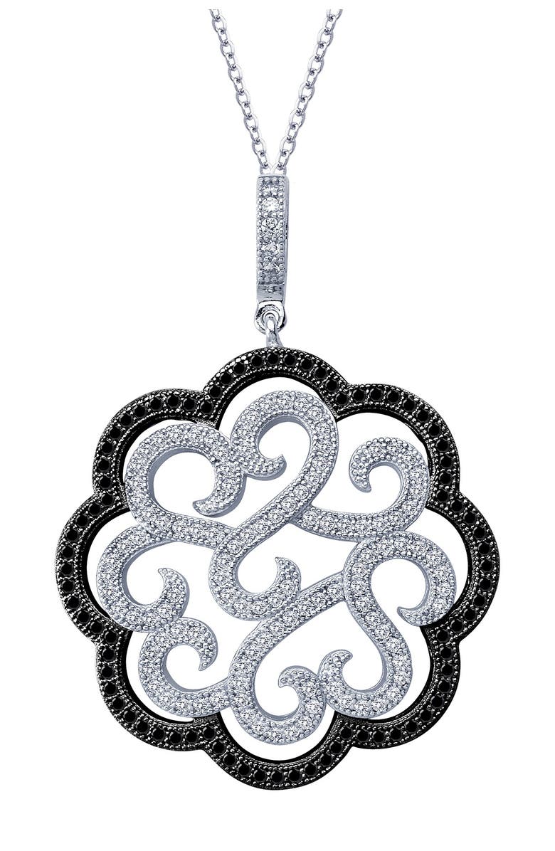Lafonn Simulated Diamond Pavé Swirl Floral Pendant Necklace, Main, color, 