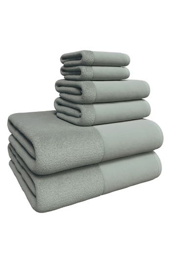 Woven & Weft Border 6-piece Cotton Towel Set In Green