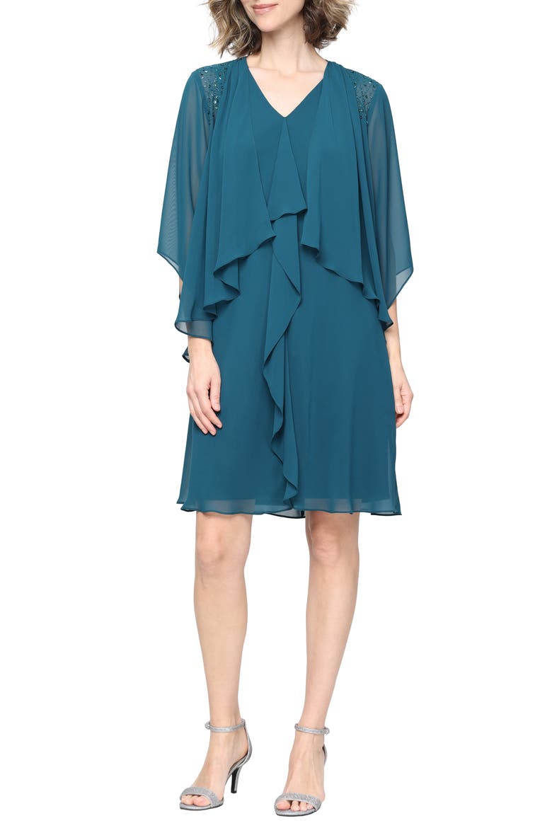 Chiffon Sleeveless Dress with Beaded Jacket, Main, color, MALLARD