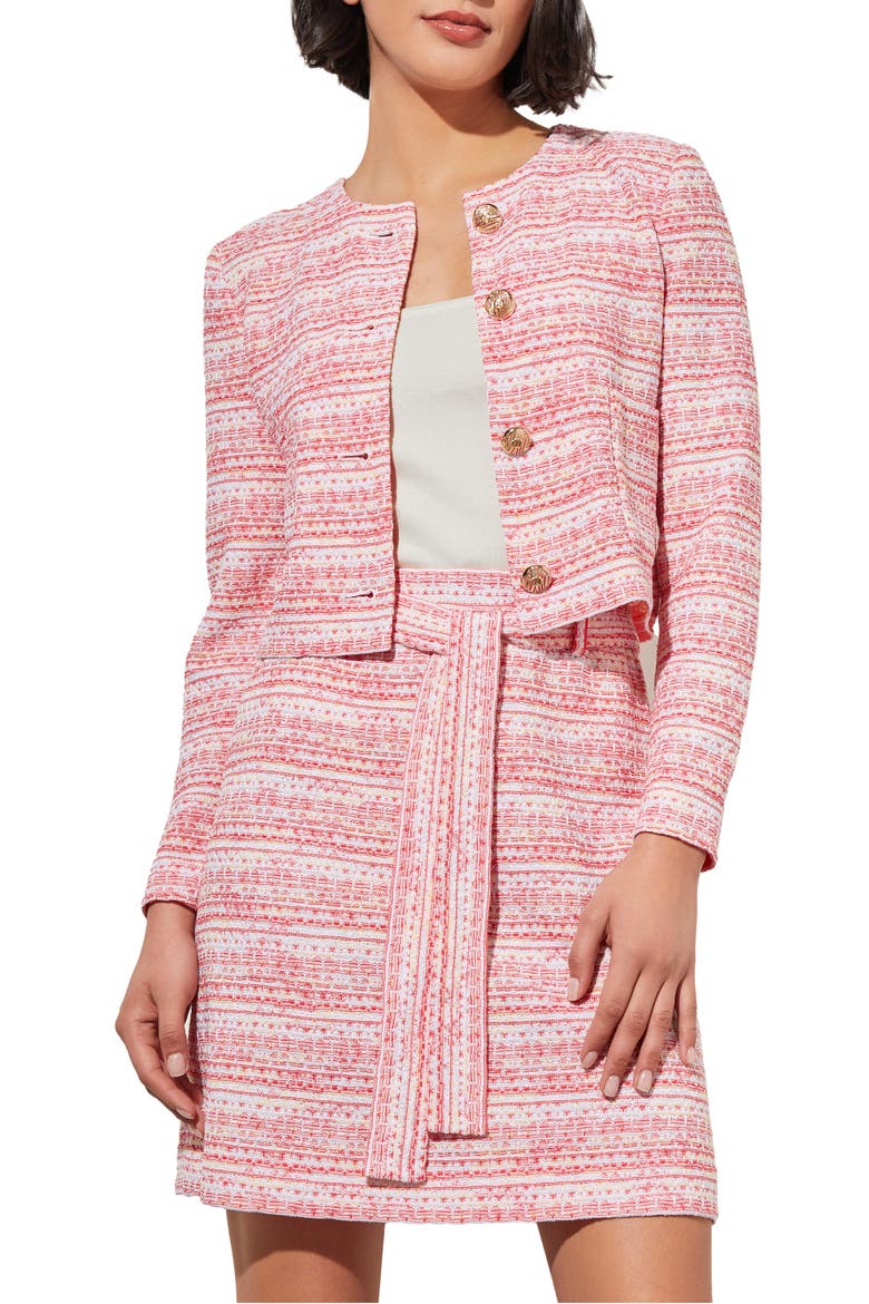 Stripe Tweed Crop Jacket, Main, color, FLAMINGO PINK