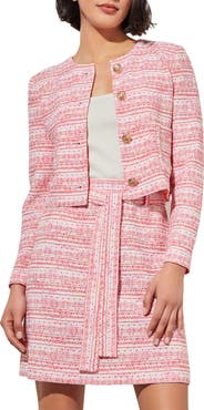 Ming Wang Stripe Tweed Crop Jacket