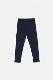 Deux par Deux Rib Elastic Waistband Logo Patch Leggings