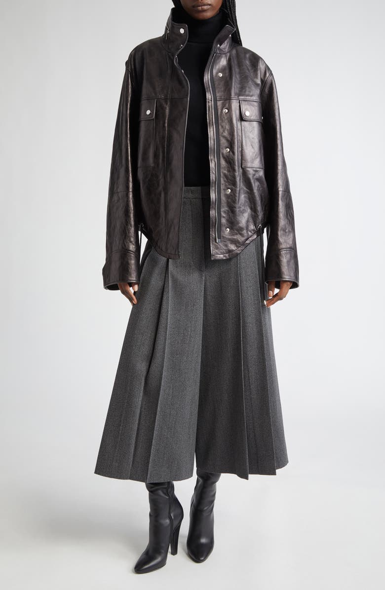 Michael Kors Collection Lambskin Leather Bomber Jacket, Alternate, color, Black