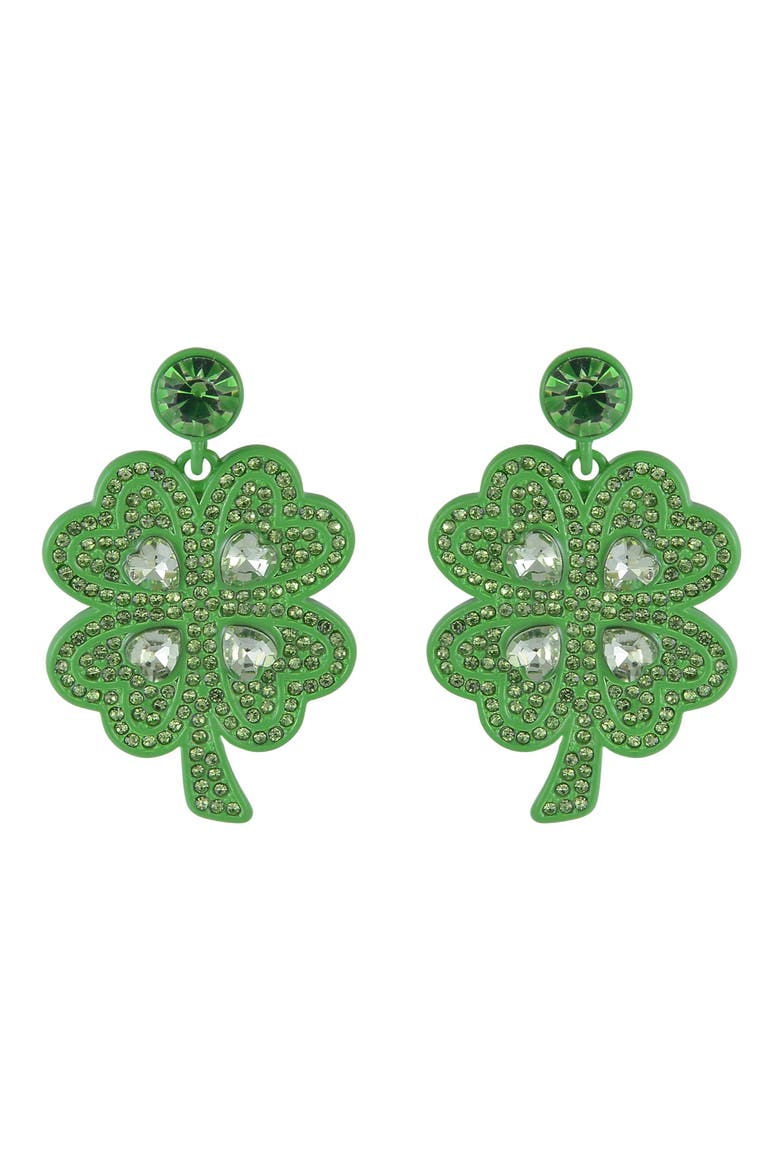 Four Leaf Clover Earrings, Alternate, color, Green