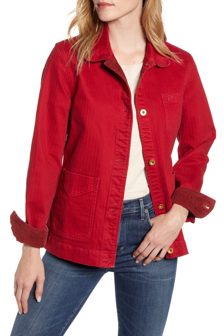 Cotton Herringbone Workers Jacket, Main, color, DEEP RED