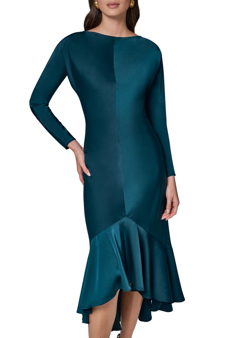 Long Sleeve Ruffle Hem High-Low Dress, Alternate, color, HUDSON