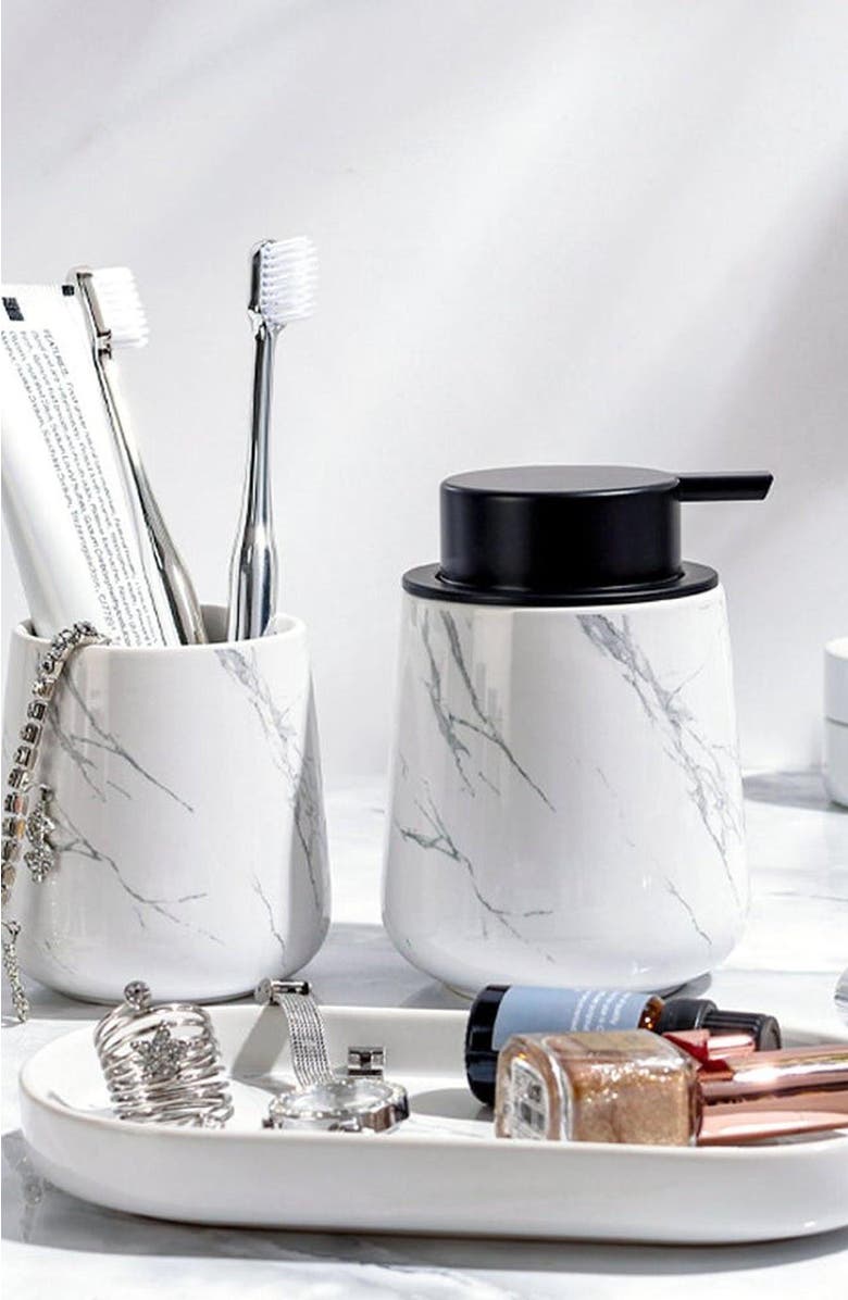 Bosilunlife Marble 3-Piece Bathroom Set Sustainable Ceramic, Alternate, color, White