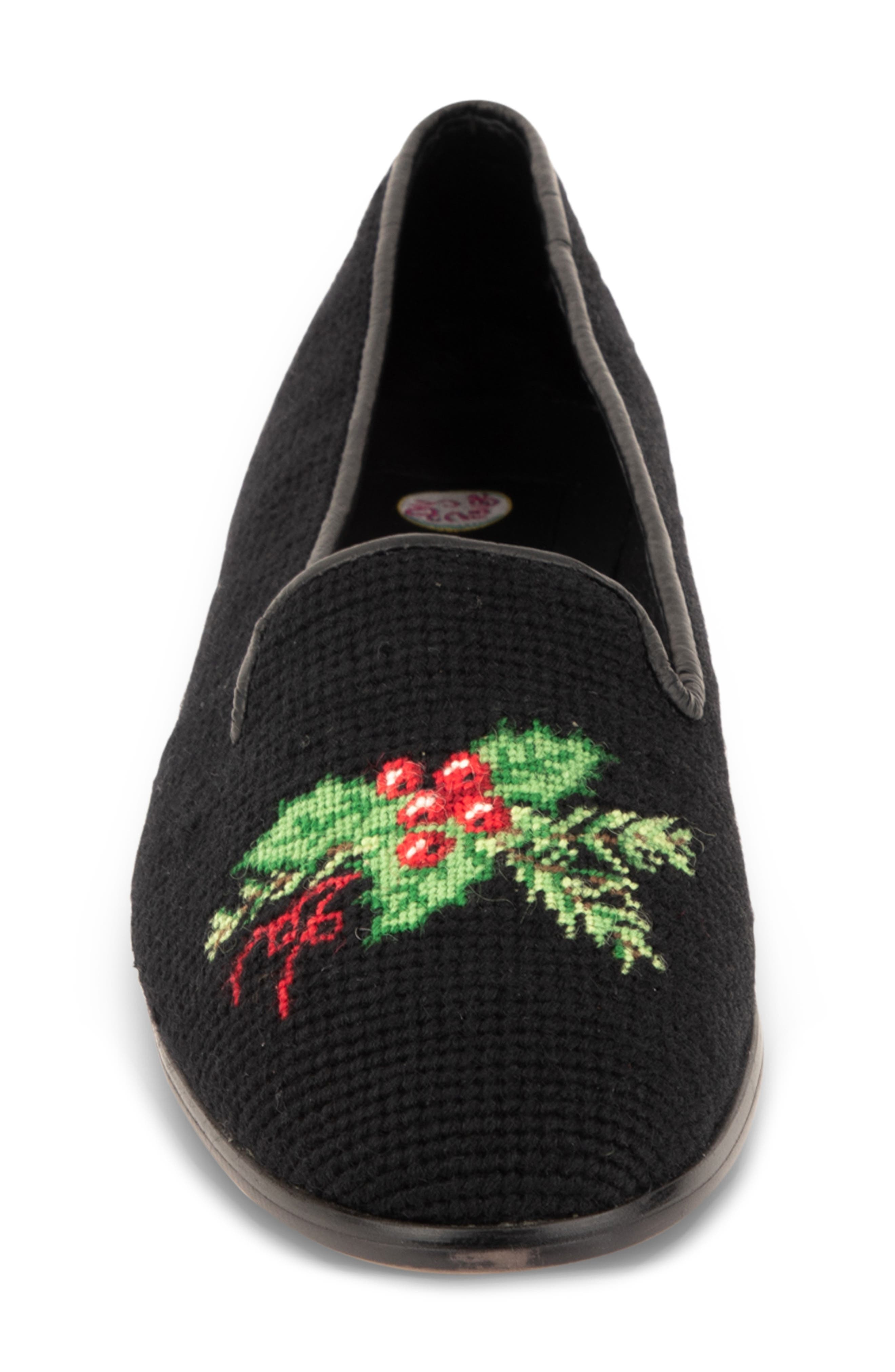 ByPaige Needlepoint Holly Flat, Alternate, color, Black