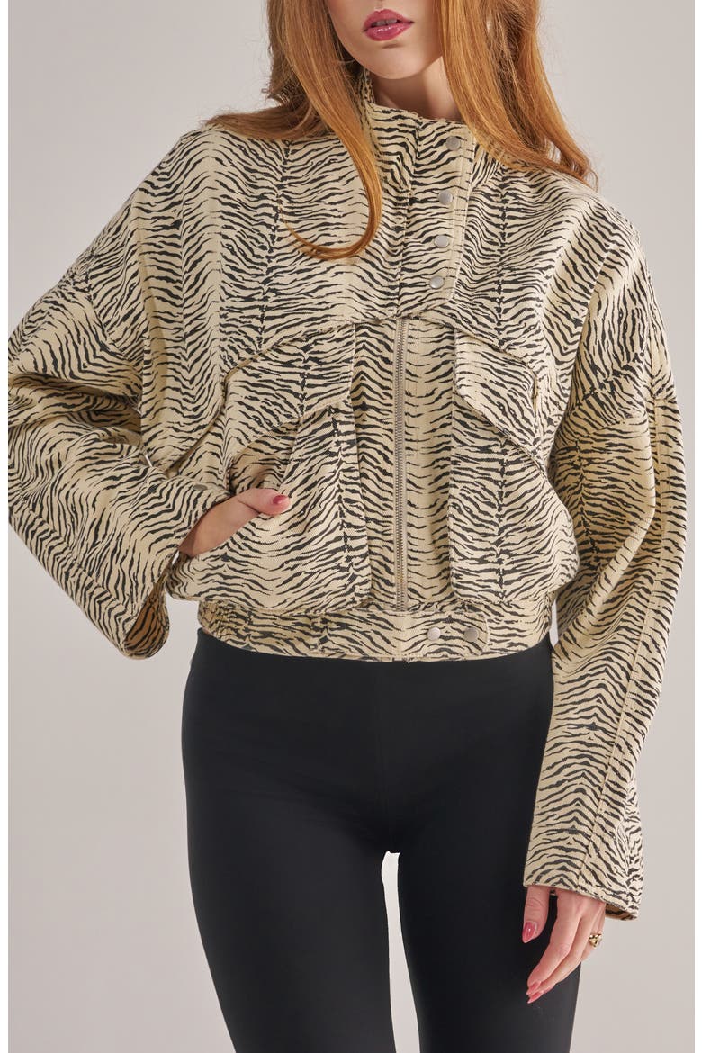 Ottoline Zebra Bomber Jacket, Main, color, WHITE BLACK