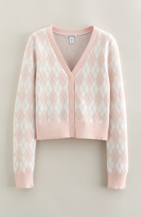 Kids' Sparkle Argyle Knit Cardigan (Big Kid)