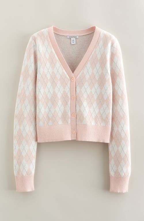 Nordstrom Kids' Sparkle Argyle Knit Cardigan In Pink